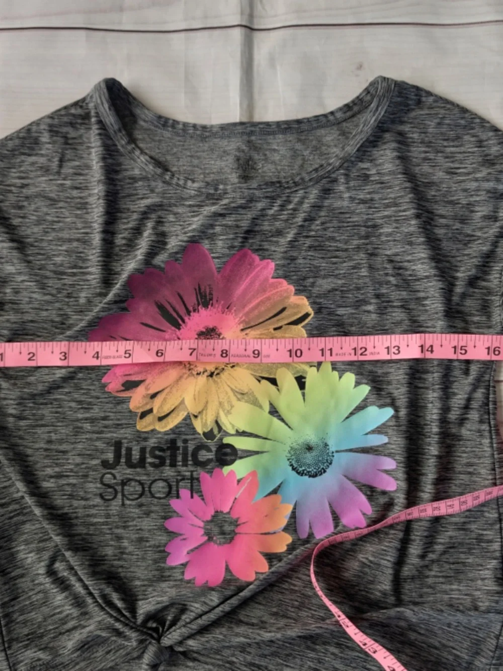 Justice Sport Girls Size M Active Shirt Top Multicolor floral gray Short sleeve
